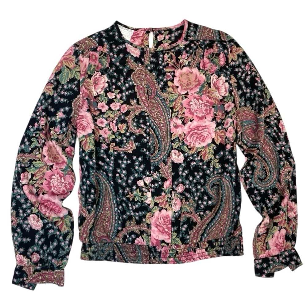 VTG Maximalist Floral and Paisley Rayon Challis Victorian Inspired Blouse